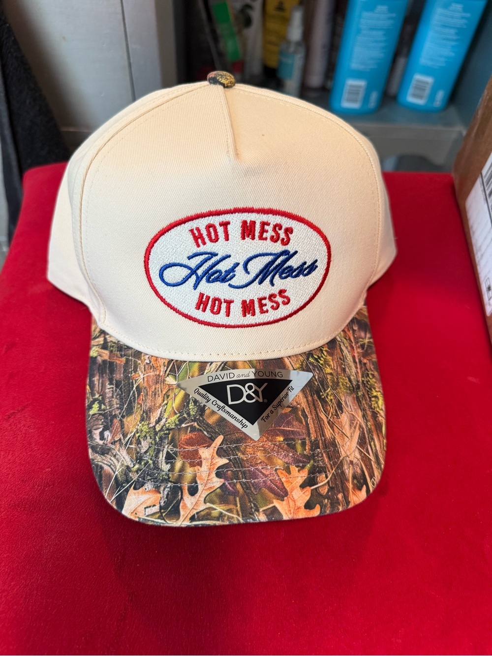Staykation - Beige 'Hot Mess' Patch Cap with Camo Brim